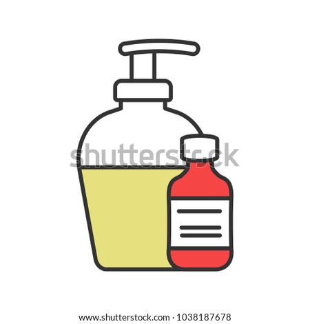 Antibacterial liquid and soap color icon. Tattoo aftercare. Isolated vector illustration