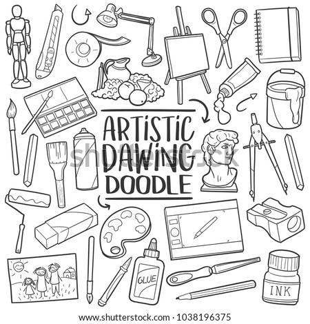Artistic Drawing Traditional Doodle Icons Sketch Hand Made Design Vector.