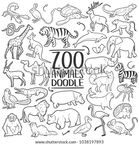Zoo Animals Traditional Doodle Icons Sketch Hand Made Design Vector