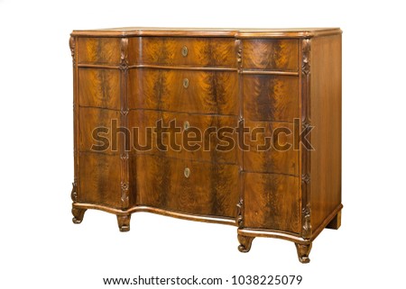 Old vintage antique chest of drawers on a white background