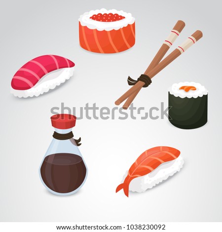 Sushi 3d realistic icon set.