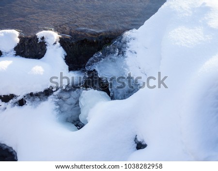 Forest stream under snow and ice