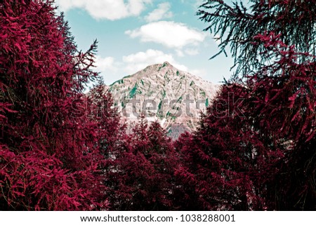Beautiful mountains and landscape in the alps switzerland in color infrared