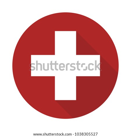 white cross in a red circle which is used to refer to medicine with a shadow