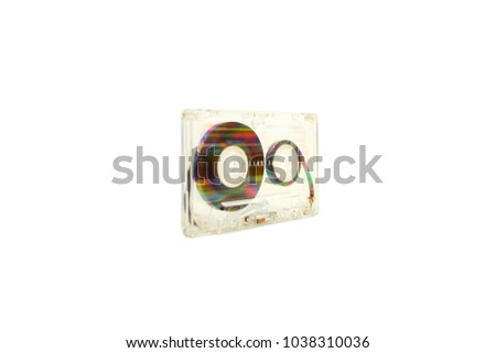 Audio cassette on white background wallpaper textures retro old vintage melody nostalgia modern time 70s 80s 90s generation song sound isolate top hits music