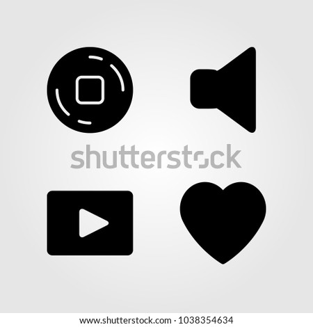 Buttons icons set. Vector illustration stop button, speaker, valentines day and mute