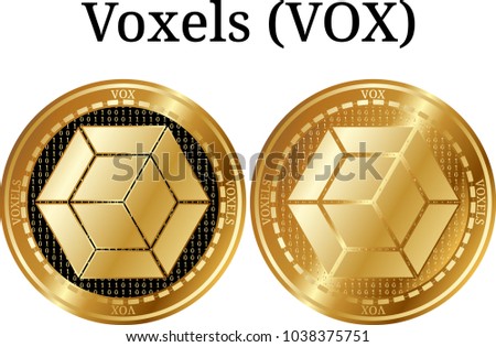 Set of physical golden coin Voxels (VOX), digital cryptocurrency. Voxels (VOX) icon set. Vector illustration isolated on white background.