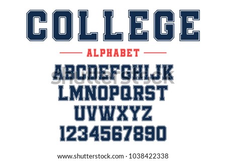 Classic college font. Vintage sport font in american style for football, baseball or basketball logos and t-shirt. Athletic department typeface, varsity style font. Vector Royalty-Free Stock Photo #1038422338