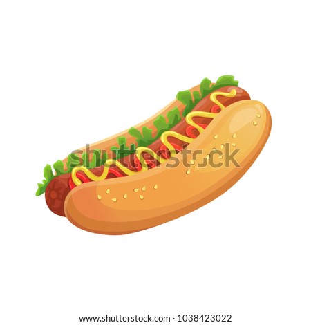  Hot dog icon. Cartoon fast food. Vector isolated  illustration. For menu. Royalty-Free Stock Photo #1038423022