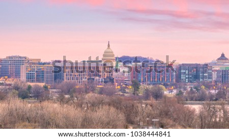 Washington, D.C. city skyline at twilight