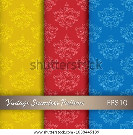 Set of vector illustration seamless pattern background vintage flower floral style 3 color