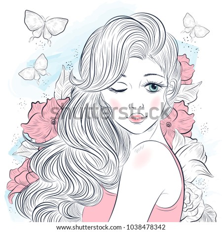 portrait of young beautiful woman wirh flowers