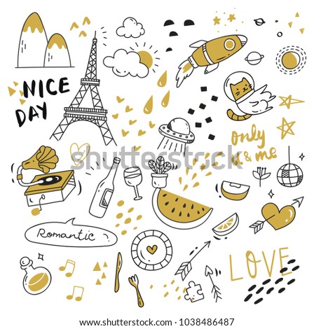 Cute doodle collection, print and pattern doodle element
