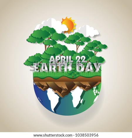 go green earth day poster illustration, paper art design