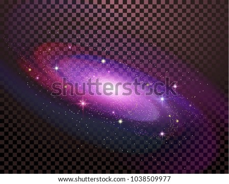 Realistic milky way spiral galaxy with stars isolated on transparent background. Bright blue yellow and red stars with space galaxy star dust. Can be used on flyers banners, web and other projects.  Royalty-Free Stock Photo #1038509977