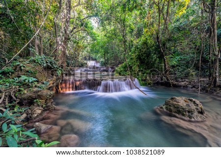 Huaymaekamin Waterfall (level 1) in the deep forest Kanchanaburi, Thailand