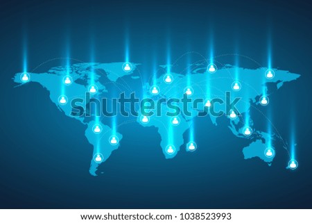 Glowing world network, internet and global connection concept.  vector art and illustration.