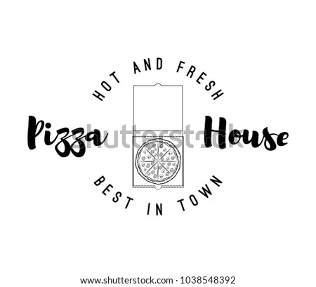 Pizza House Badge. Box Label. Traditional Italian Cuisine. Vector Illustration. Isolated On White Background.