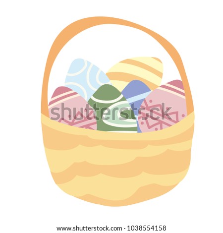 vector illustration of isolated basket of easter eggs on white