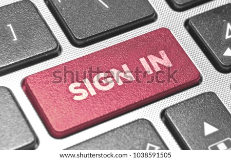 SIGN IN word in pink keyboard buttons