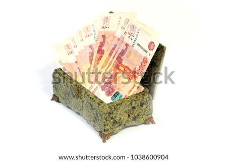 malachite casket and Russian five-thousand bills as a symbol of luxury and wealth