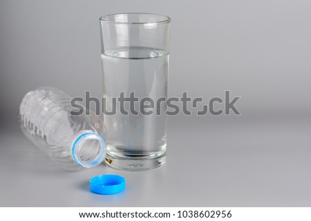 glass of water with a bottle  water of water.