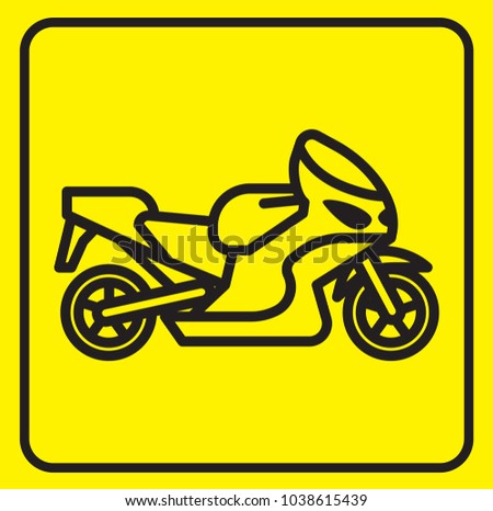 Yellow road sign. Motobike logo on road sign. Flat design. Vector illustration