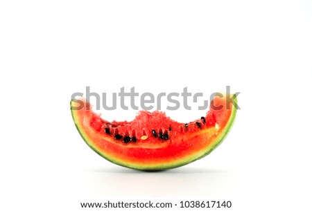 Watermelon slice eaten, isolated over white background