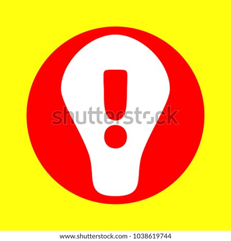 Light bulb line icon. Vector. White flat icon inside red circle at yellow background. Isolated.