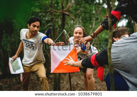 Outdoor orienteering check point activity Royalty-Free Stock Photo #1038679801