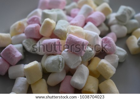 Closeup of sweet colored marshmallows
