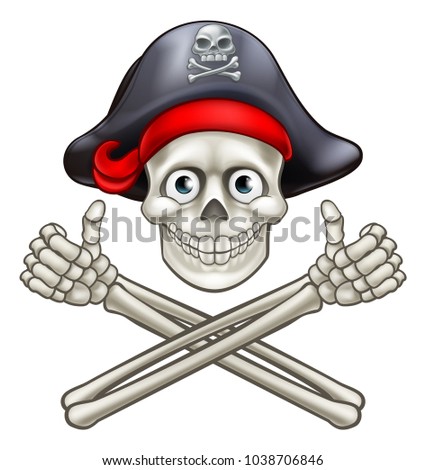 Jolly Roger pirate skull and crossbones giving a thumbs up