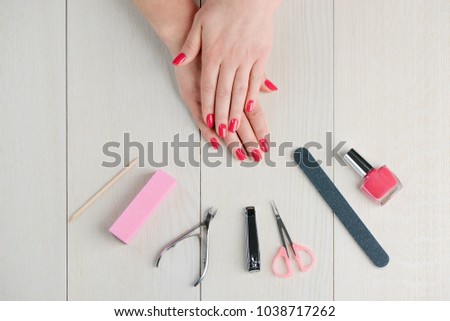 Finished nails and manicure set of tools. Regular care for fresh and gorgeous look. Style tips and tricks.
