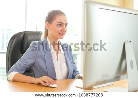 Portrait of pretty female working at office. Woman working concept.