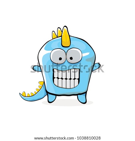 vector funny cartoon cute blue monster dinosaur isolated on white background. Vector funny blue mascot dragon . Hand drawn Dino logo design template