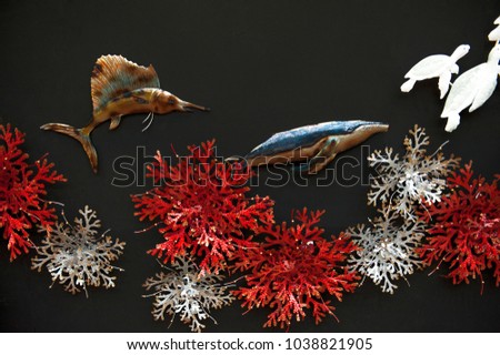 Background and texture of accessory for decoration on wall. Under the sea theme.