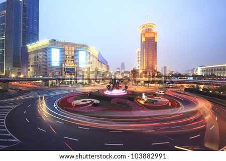 Rainbow Highway at night with light trails in shanghai Pudong China