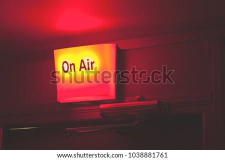 ON AIR sign light box hang in broadcast studio Royalty-Free Stock Photo #1038881761