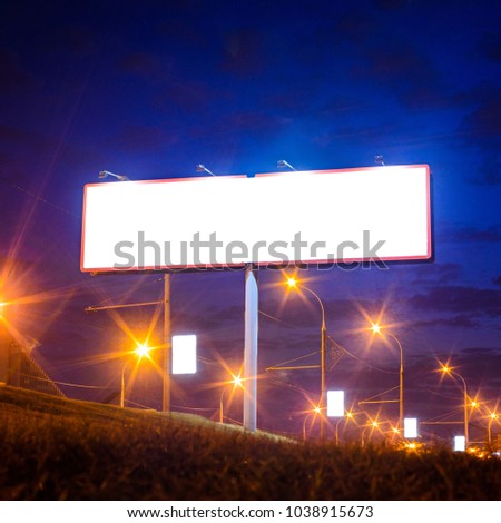 Blank billboard in night city, street and urban in the night, mock up