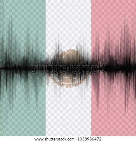 Mexico Earthquake Wave with Isolated Mexico Flag symbol background Helps and diagram concept,design for news and science,Vector Illustration.