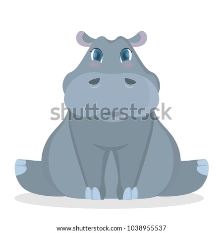 Isolated cute baby hippo on white background.