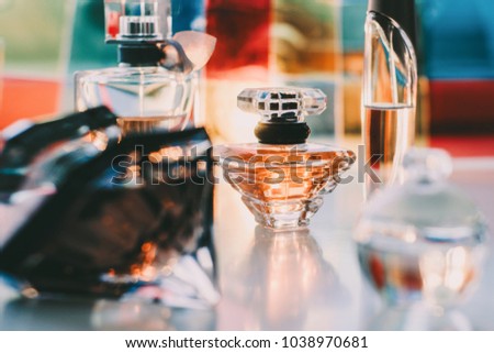 Perfumes. Amazing, nice, beautiful aroma. Sweet-smelling and flower perfume. Beauty and fashion. Colorful picture. Beauty blogger. Scent of candy, fruits and flowers. Scent for women.
