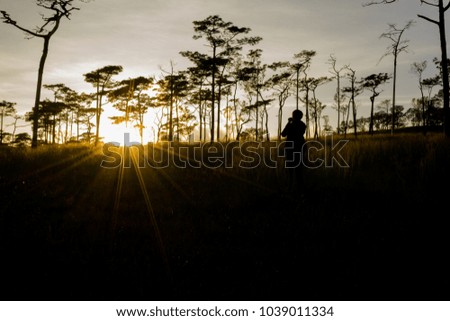 Photographers are taking pictures of the sunset in the evening  at Phu soi dao national park in Thailand