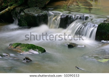 Small waterfall in a mountain stream taken with a slow shutter speed	