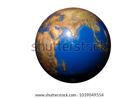 Global 3d model on white background show on india ocean area with clipping path