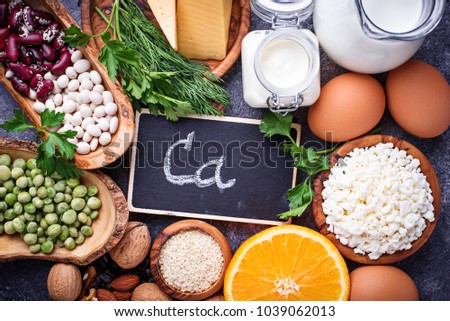 Set of food that is rich in calcium.  Top view Royalty-Free Stock Photo #1039062013
