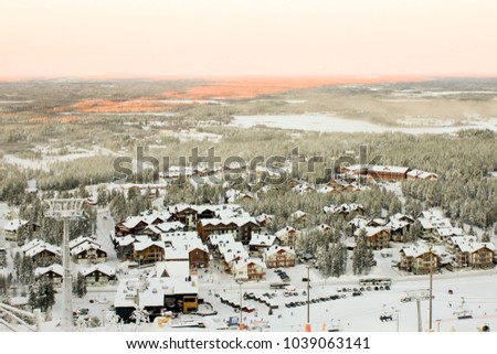 View Levi Ski Resort in the Kittila, commune in the western part of Lappei province, Sirkka, Finland  Royalty-Free Stock Photo #1039063141