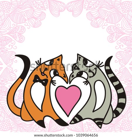 Cats and heart. Vector illustration