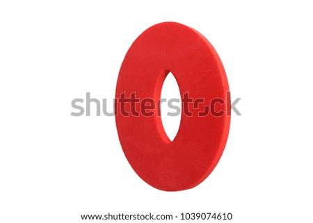 Volume Latin capital letter O made of porous texture in red on a white background