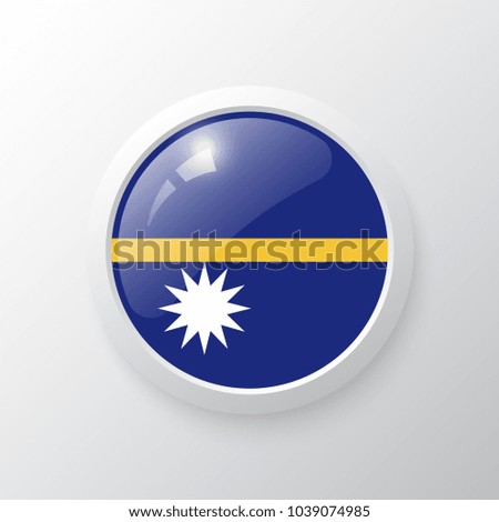 3D Button with Nauru flag. as round glossy icon on background isolated. Vector illustration eps 10.